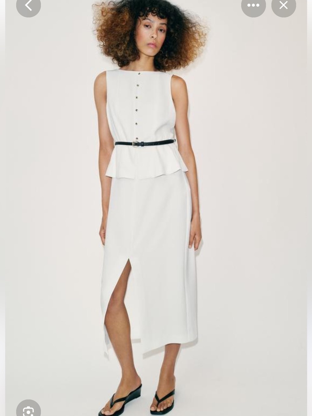ZARA White Sleeveless Peplum Midi Dress with Front Slit